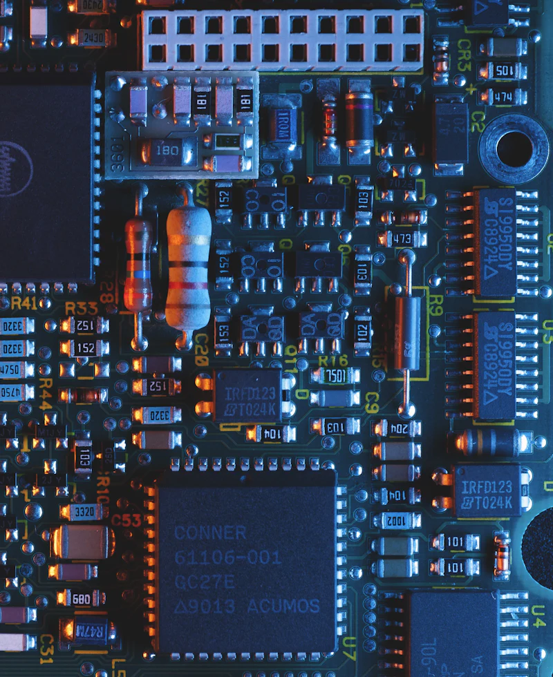 Blue printed circuit board with components