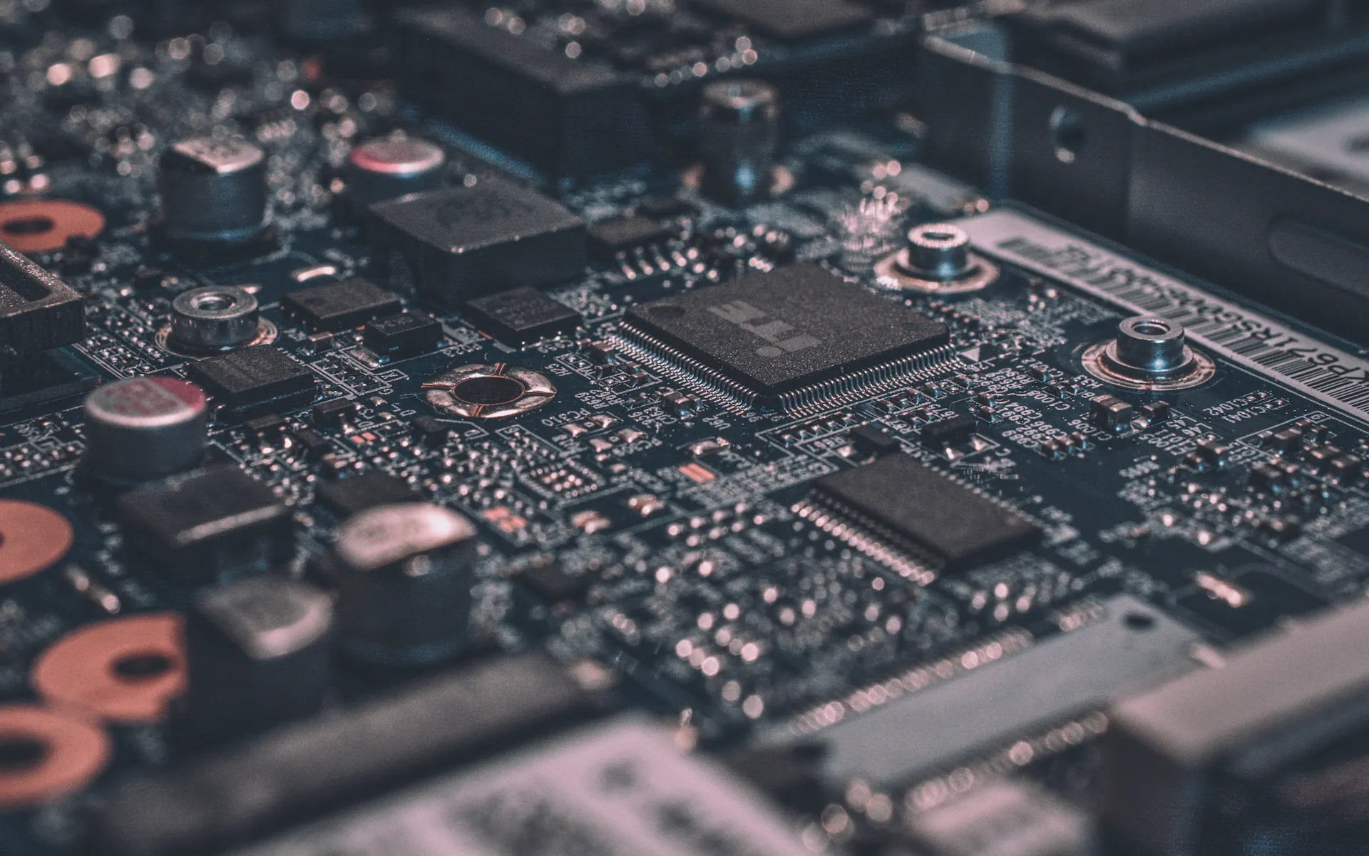 Close-up of an assembled printed circuit board