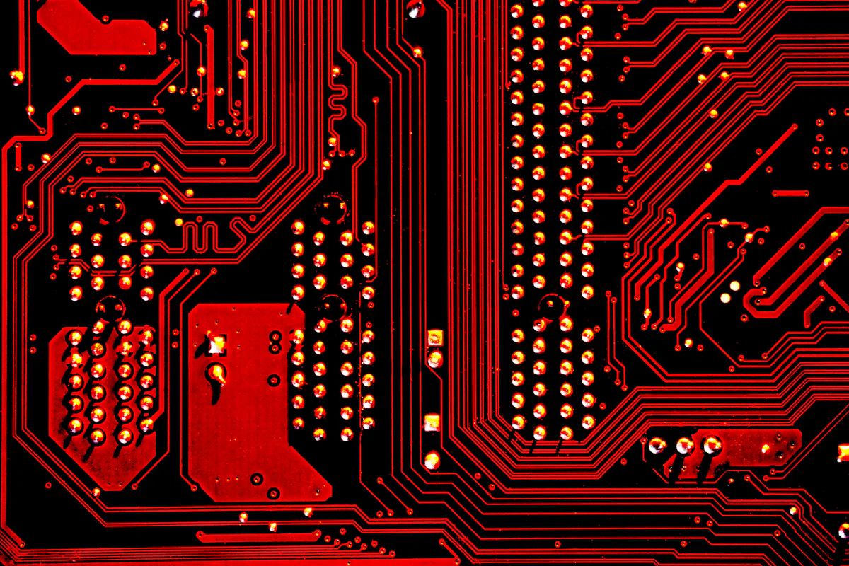 Red printed circuit board tracks